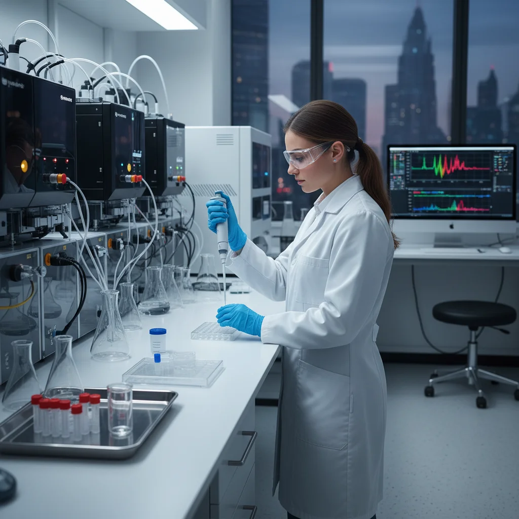 Lab technician working with genetic testing equipment